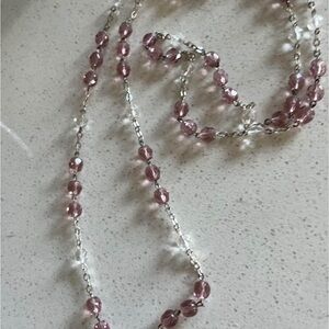 50” Silver Rosary made of Faceted Rose Quartz Beads and Faceted Quartz Beads